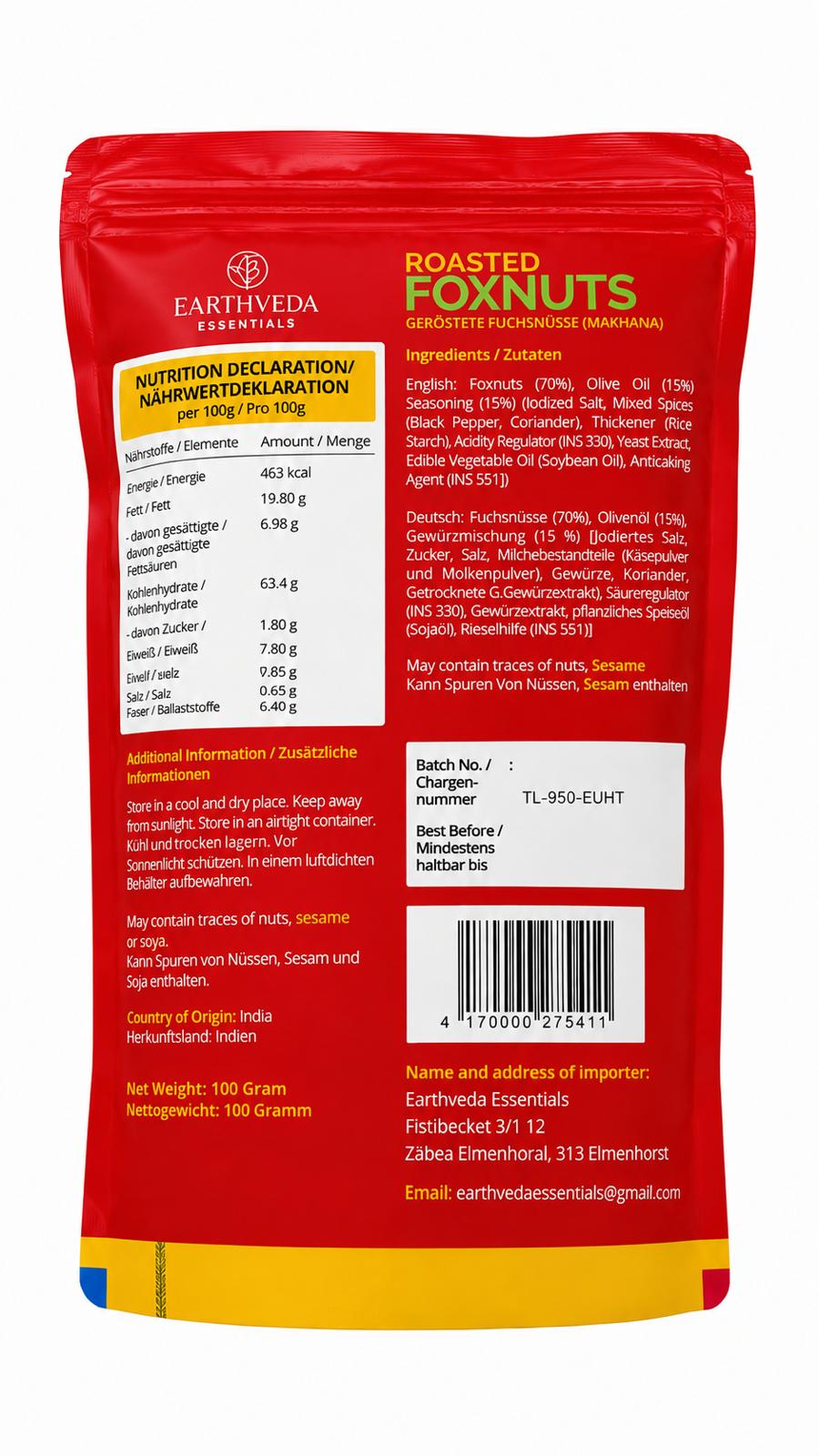 Earthveda Geröstete Fuchsnüsse (Makhana) – Peri Peri, 40 g